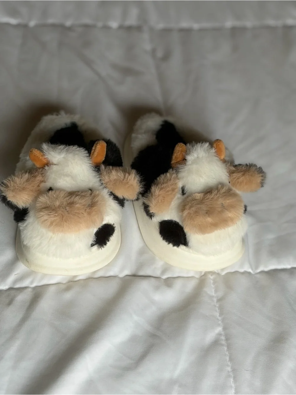 Toddlers Plush Cow Slippers - Cream, Brown & Black